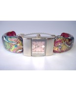 Pink Breast Cancer Awareness Watch Fused Dichroic Glass Band Bracelet Wristwatch - $275.00