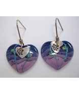 Aquarius Heart Ceramic Earrings Porcelain Pierced Unique Handcrafted Pur... - $40.00