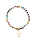 Double Strand Multistone Gold Bracelet with Hamsa Charm - $59.98