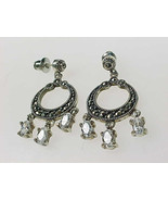 MARCASITE and CUBIC ZIRCONIA Dangle EARRINGS in STERLING Silver - Vintage - $45.00