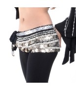 BellyLady Belly Dance Hip Scarf, Multi-Row Silver Coin Dance Skirt, Gift Idea... - $14.11