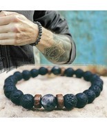 Men Bracelet Natural Moonstone Bead Tibetan Buddha Bracelet chakra Lava Stone - $16.86