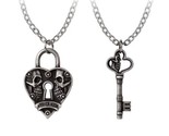 Alchemy Gothic P943 Key To Eternity 2pc Couples Necklaces Pendant Heart Key Lock