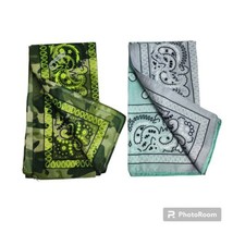 (2) Lot of Bandana Scarf Polyester 21&quot;x21&quot; Ombre Blue Grey and Green Cam... - $9.89