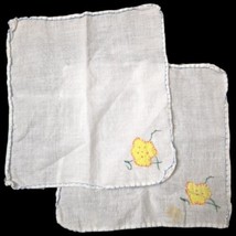 2 Vintage Ladies Hanky Handkerchief, Flower Embroidered Design, White, Y... - $8.56