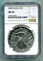 2009 AMERICAN SILVER EAGLE NGC MS70 BROWN MS 70 PRISTINE COIN AND SLAB PQ - $139.95