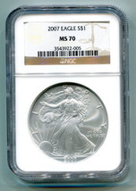 2007 AMERICAN SILVER EAGLE NGC MS70 BROWN LABEL MS 70 NICE COIN AND SLAB - $95.95