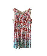 Gerard Darel Paris Floral Dress Size 42 Large Aqua Red Pleated Sleeveless Spring - $50.00