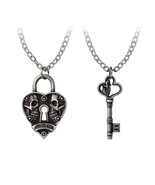 Alchemy Gothic P943 Key To Eternity 2pc Couples Necklaces Pendant Heart Key Lock - $44.00