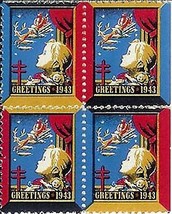 1943 Right Edge Block of 4 Christmas Seals - $3.47