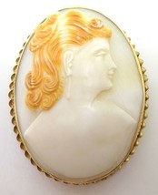 Large Oval 14k Gold Genuine Natural Shell Cameo Pin / Pendant (#J3772) - $391.05