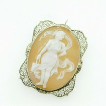 Art Deco 14K Gold Filigree Full Figure Genuine Natural Shell Cameo Pin (... - $321.75