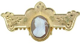 Gold Filled Victorian Genuine Natural Agate Stone Cameo Pin (#J1019) - $88.11