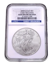 2008 Silver American Eagle Graded by NGC as Gem Uncirculated Early Releases - $59.40