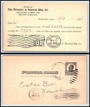 1908 US Postal Card - Berbecker &amp; Howland Mfg, Waterville, CT to Norwich... - $2.96