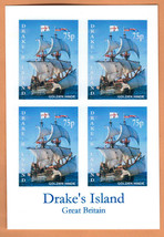 GREAT BRITAIN DRAKE&#39;S ISLAND  BLOCK 4 IMPERFORATE CINDERELLA STAMPS GOLD... - $1.82