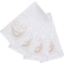 Ivory on White 100% Cotton Cloth Napkins, Embroidered Skull Pattern 4 Pack - $19.79