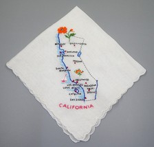 Handkerchief California State Cities Landmarks Embroidered Scalloped Edge - $19.99