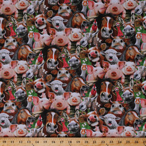 An item in the Crafts category: Cotton Farm Animals Selfie Funny Faces Kids Cotton Fabric Print by Yard D371.24