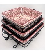 Temptations Old World Cranberry Red Square Baker Trivet Rack Set 1.5, 2 & 2.5 Qt - $73.50