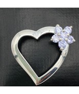 AVON sterling silver open heart pendant - light purple crystal flower accent - $20.00