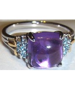 18K MULTI-GOLD AMETHYST CUSHION & BLUE TOPAZ RING, SIZE 7.5, 3.77(TCW), 3.40GR - $650.00