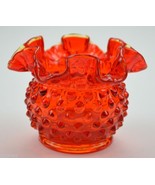 Vintage Fenton Art Glass Crimped Vase Hobnail Amberina Orange Pattern 3" Tall - $38.69