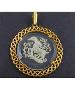 CROWN TRIFARI Aries Ram Carved Glass Gold-Tone PENDANT - 2 1/2 inches  - $25.00