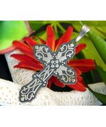 Cross Pendant Mexican Mexico Sterling Silver Overlay 925 Signed CII - $34.95