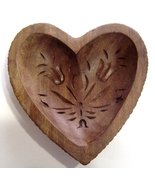  Wooden Primative Heart Shaped Carved Trinket Bowl  - $22.99