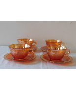 Federal Glass Normandie Bouquet Lattice Sunburst Iridescent Set 4 Cups + Saucers - $25.00