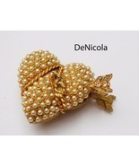 DE NICOLA Gold Plated Pearl Rhinestone HEART Trinket Pill Box - Vintage - $33.00