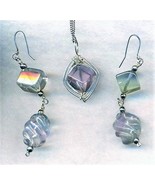 Fluorite Silver Wire Wrap Pendant Earrings Set 1 - $51.00