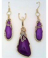 Purple Mountain Jade Gold Wire Wrap Pendant Earrings Set 9 - $71.00