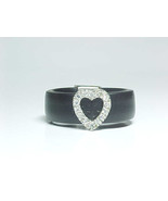 BLACK Rubber Band Style RING with STERLING PAVE Set CZ HEART - Size 6.75 - $30.00