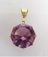 Vintage 14k Yellow Gold Purple Amethyst Pendant Huge 16mm 15 carat Octagon Shape - $259.99