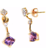 14K YELLOW GOLD AMETHYST, WHITE TOPAZ &amp; DIAMOND DANGLE EARRINGS, 1.24(TC... - $175.00