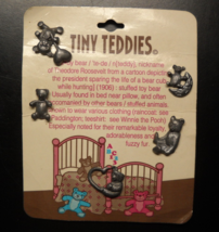 Tiny Teddies Five Tiny Metal Pinback Bears on Card with name origin info... - $8.99