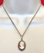 Genuine Shell CAMEO Lady 800 Silver PENDANT 12K G.F. Chain NECKLACE - $60.00