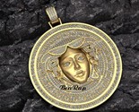 14K Yellow Gold Finish Unique Versace Style Medusa Head Medallion Pendant - $403.19