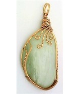 Nephrite Jade Bronze Wire Wrap Pendant 3 - $39.09