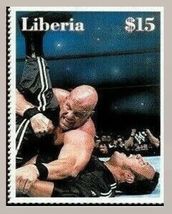 2000 wwf Stone cold Steve Austin VS The Rock Liberia $15 wrestling stamp... - $1.89