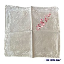 Pink Pearl Rose Bud Petite Point Embroidered Floral Cotton Linen Handker... - $7.87