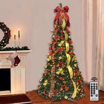 6 Ft Pull Up Decorated &amp; Pre Lit Collapsible Pop Up Christmas Tree 200 L... - $219.99