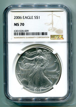 2006 AMERICAN SILVER EAGLE NGC MS70 BROWN LABEL MS 70 NICE COIN AND SLAB - $139.95