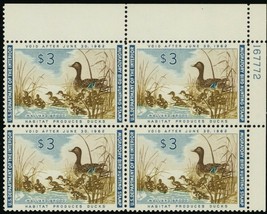 RW28, Mint XF NH $3 Mallard Brood Duck Plate Block - Stuart Katz - $299.00