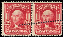 319, Mint HR 2¢ Pair With Extra Set of Perforations Error * Stuart Katz - $39.95