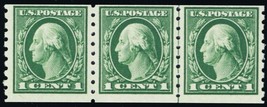 412, Mint NH 1¢ Scarce Coil Line Strip of 3 Stamps Cat $315.00 - Stuart ... - $149.00