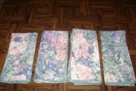 Lot of 4 Water Color Floral Print Cotton Napkins PINK PURPLE GREEN 17&quot;x1... - $15.43