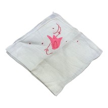 Vintage Hand Embroidered Floral Handkerchief  Pink Tulip Linen Hanky Han... - $12.19